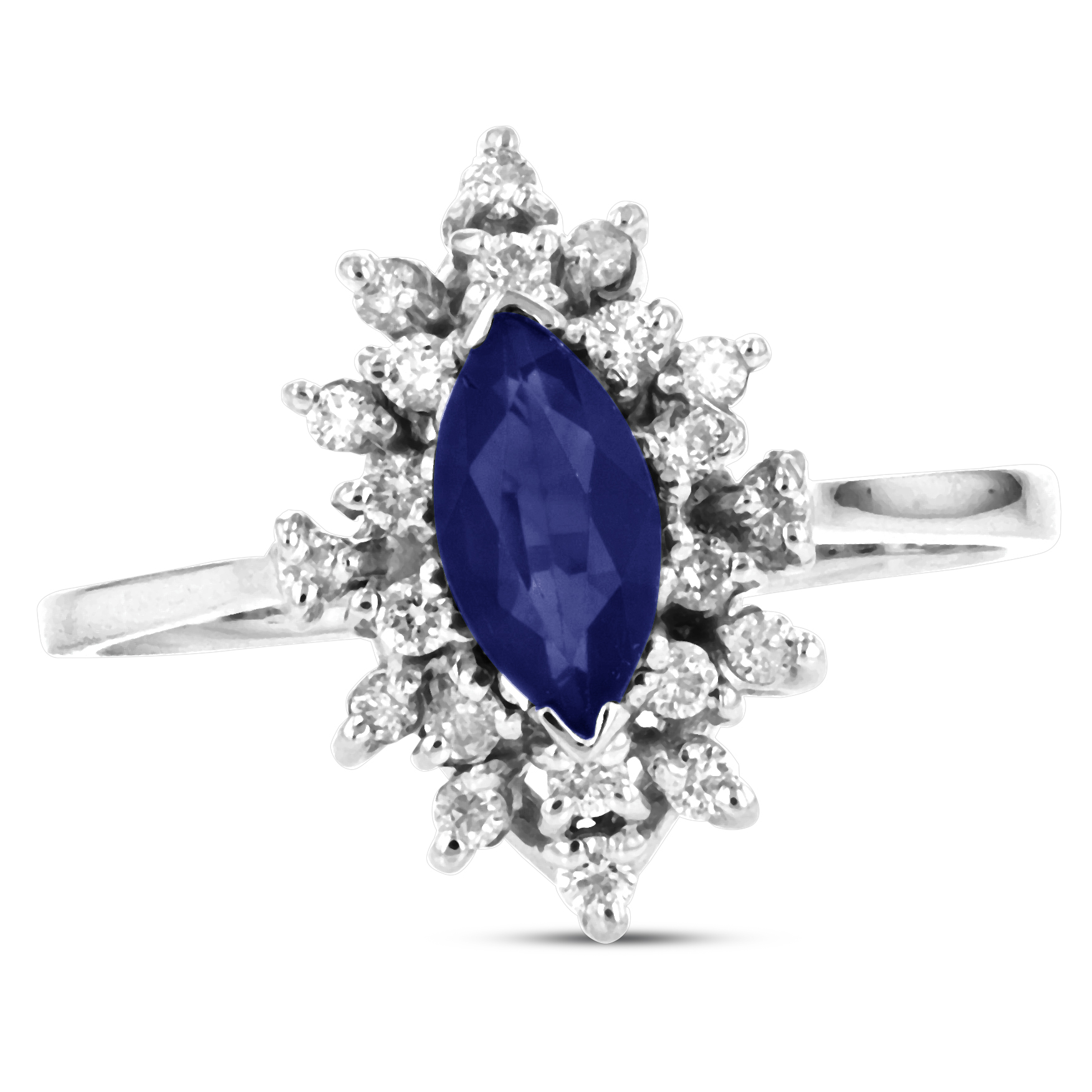 View 0.80ctw Diamond and Marquis Shaped Sapphire Ring in 14k White Gold 