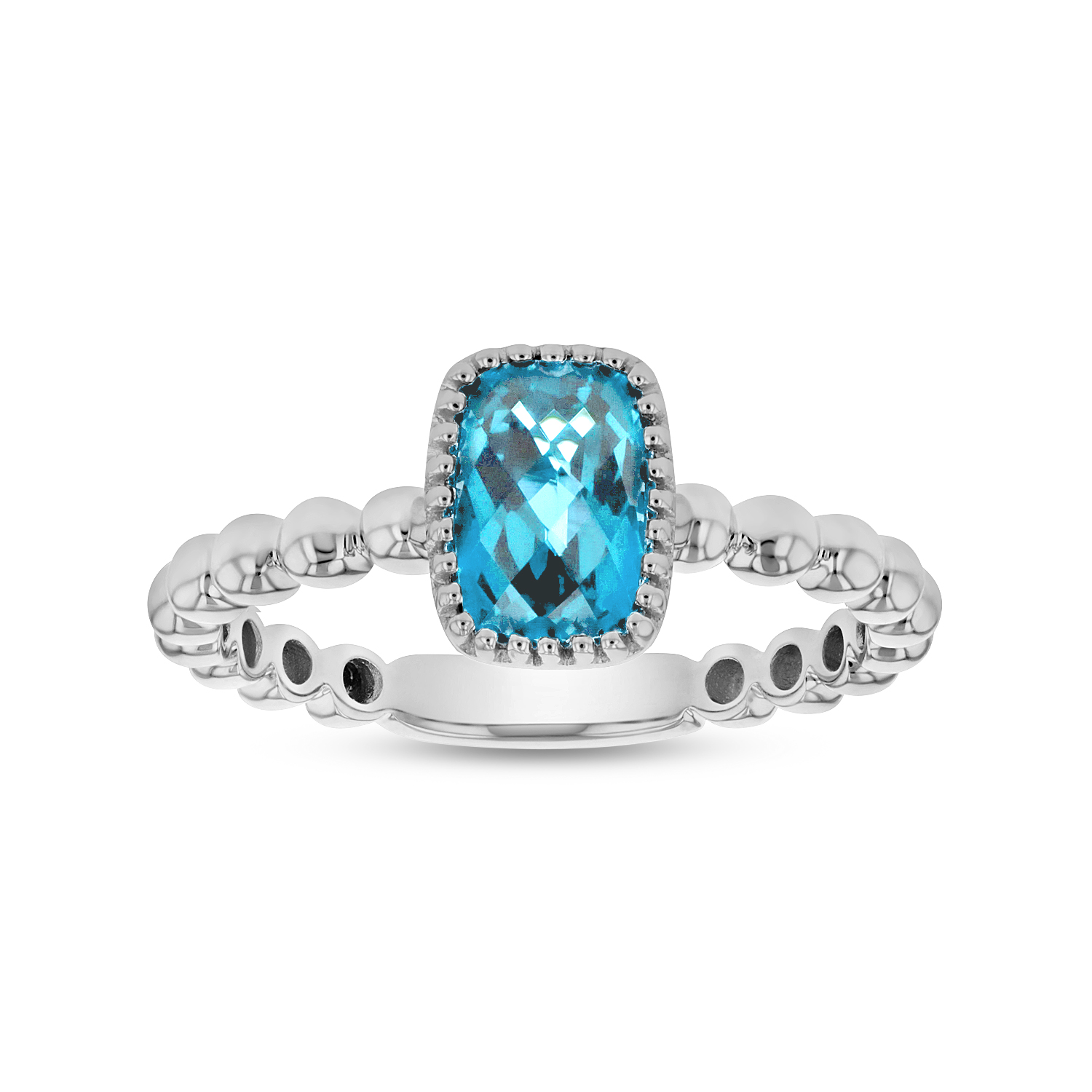 View 7x5mm Cushion Cut Blue Topaz Ring in 14k Gold