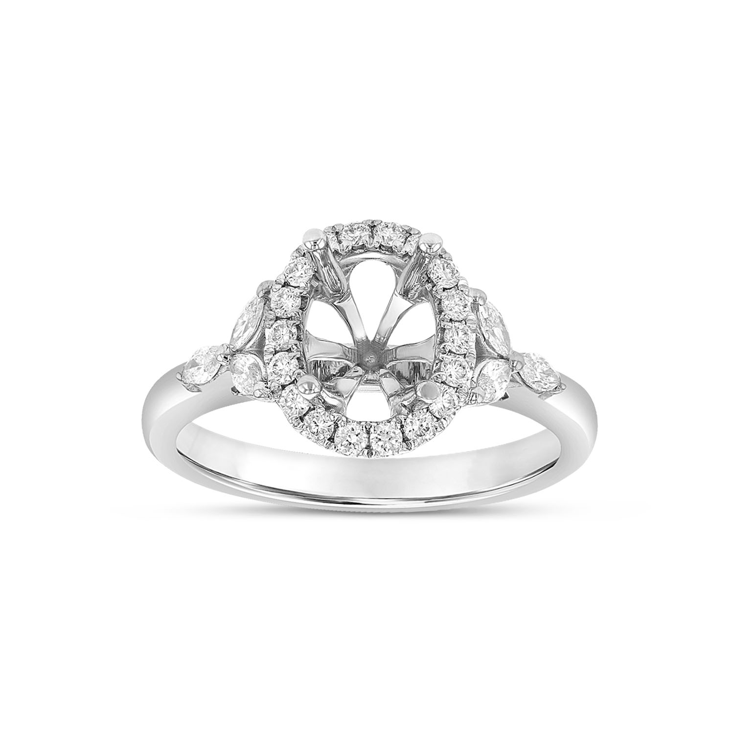 View 0.43ctw Diamond Oval Shaped Semi Mount in 18k White Gold
