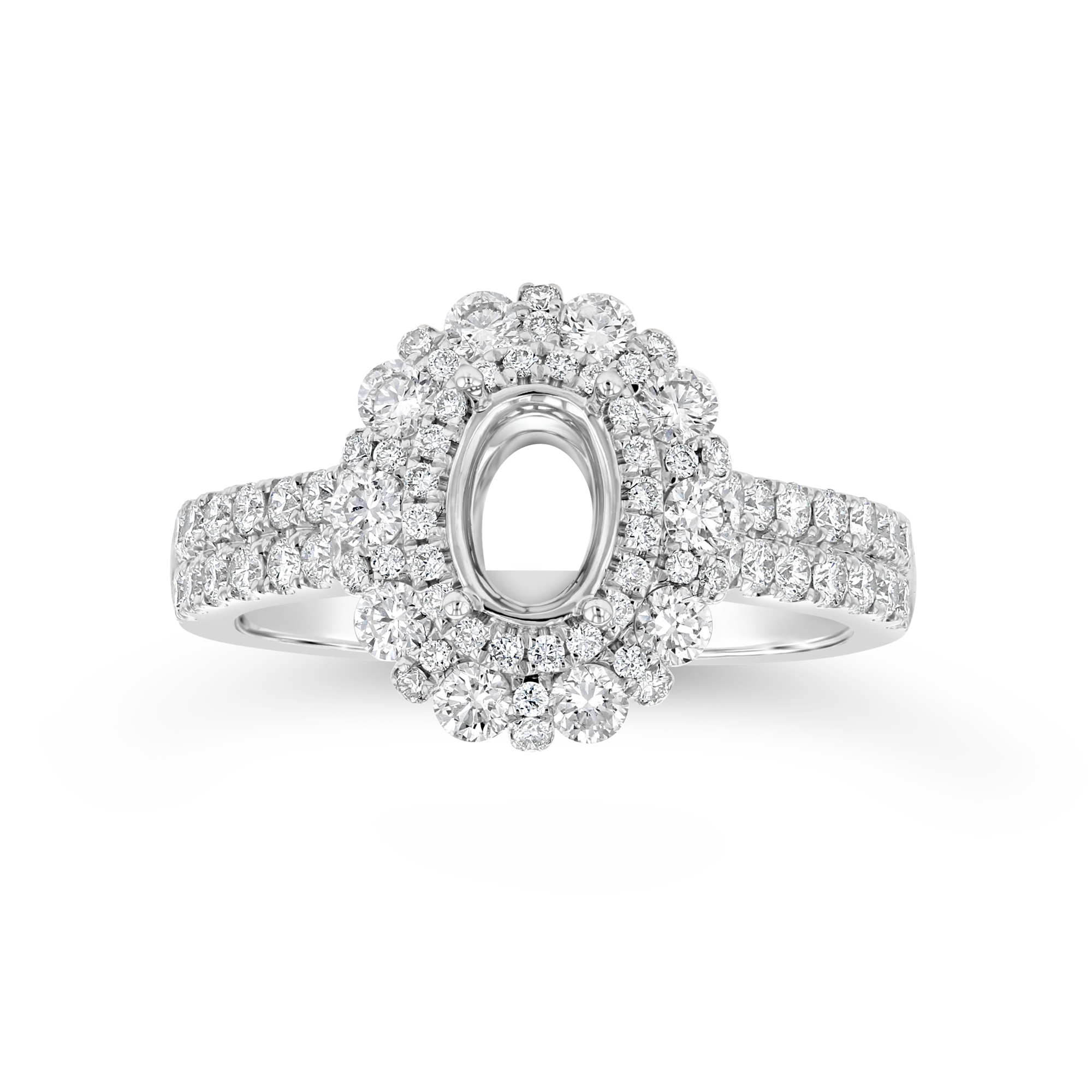 View 0.94ctw Diamond Double Halo Semi Mount Ring in 18k White Gold