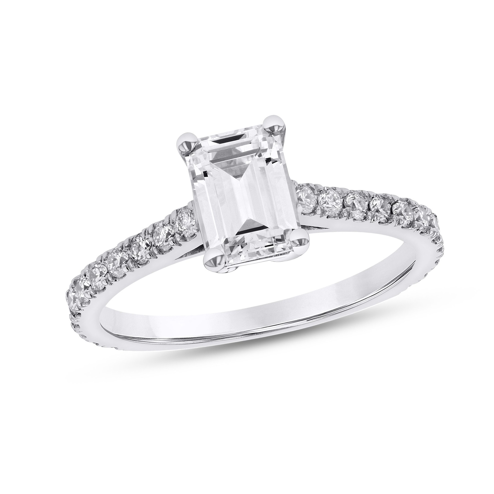View 1.30ctw Diamond Emerald Cut Engagment Ring in 14k White Gold