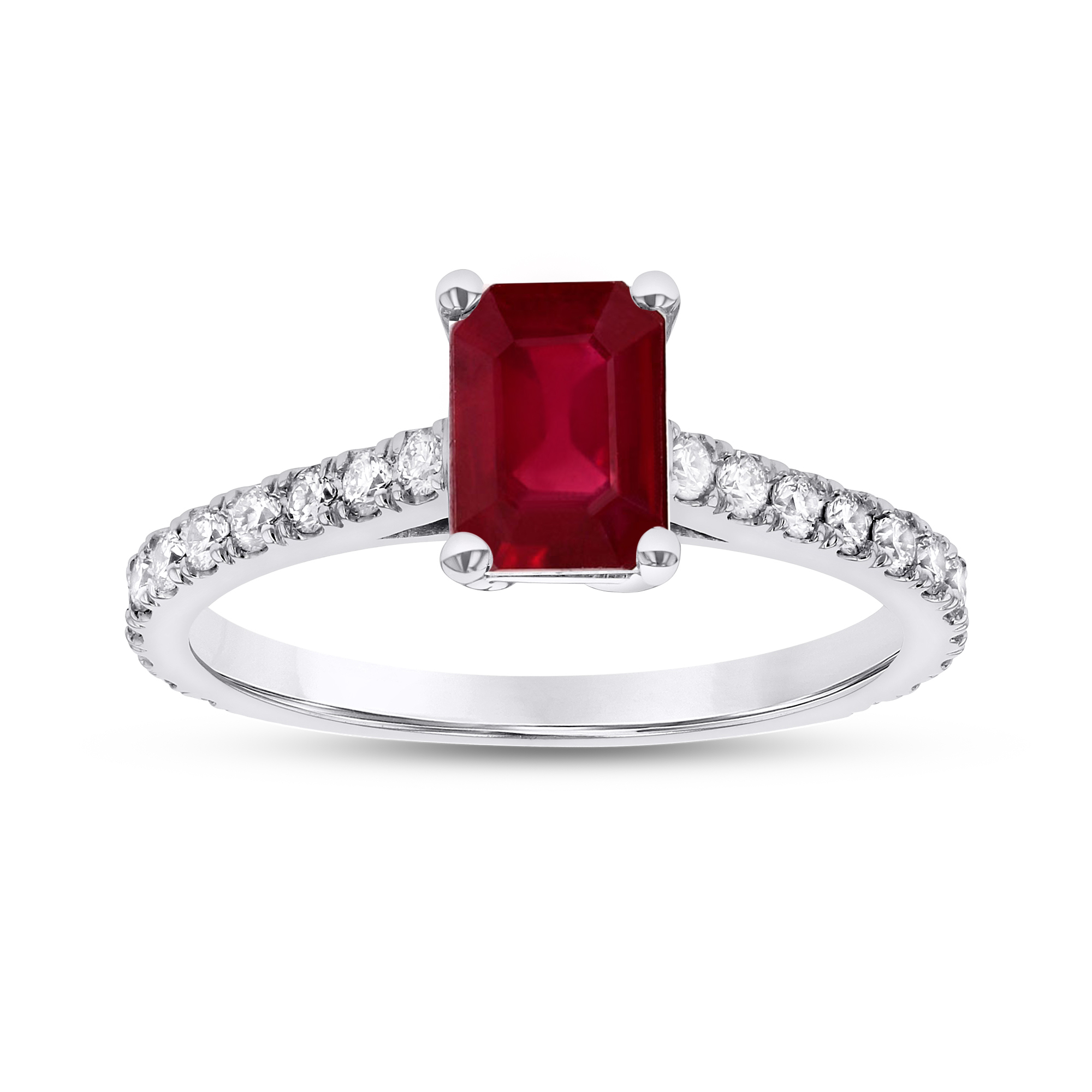 0.36ctw Diamond and Emerald Cut Ruby Engagement Ring in 14k White Gold