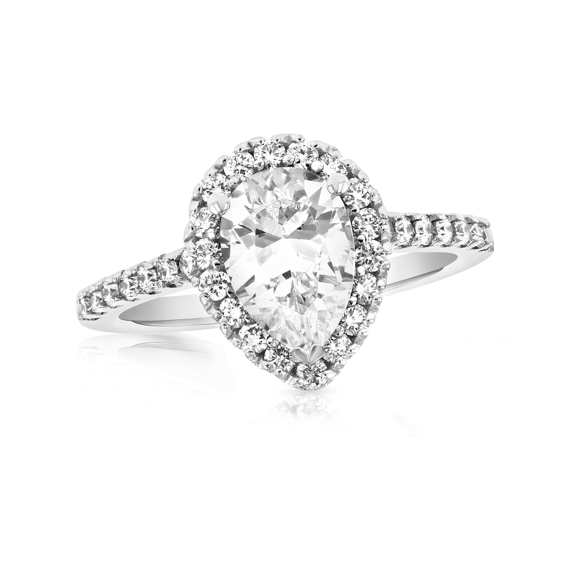 View 0.38ctw Diamond Pear Shaped Halo Semi Mount Ring in 14k White Gold