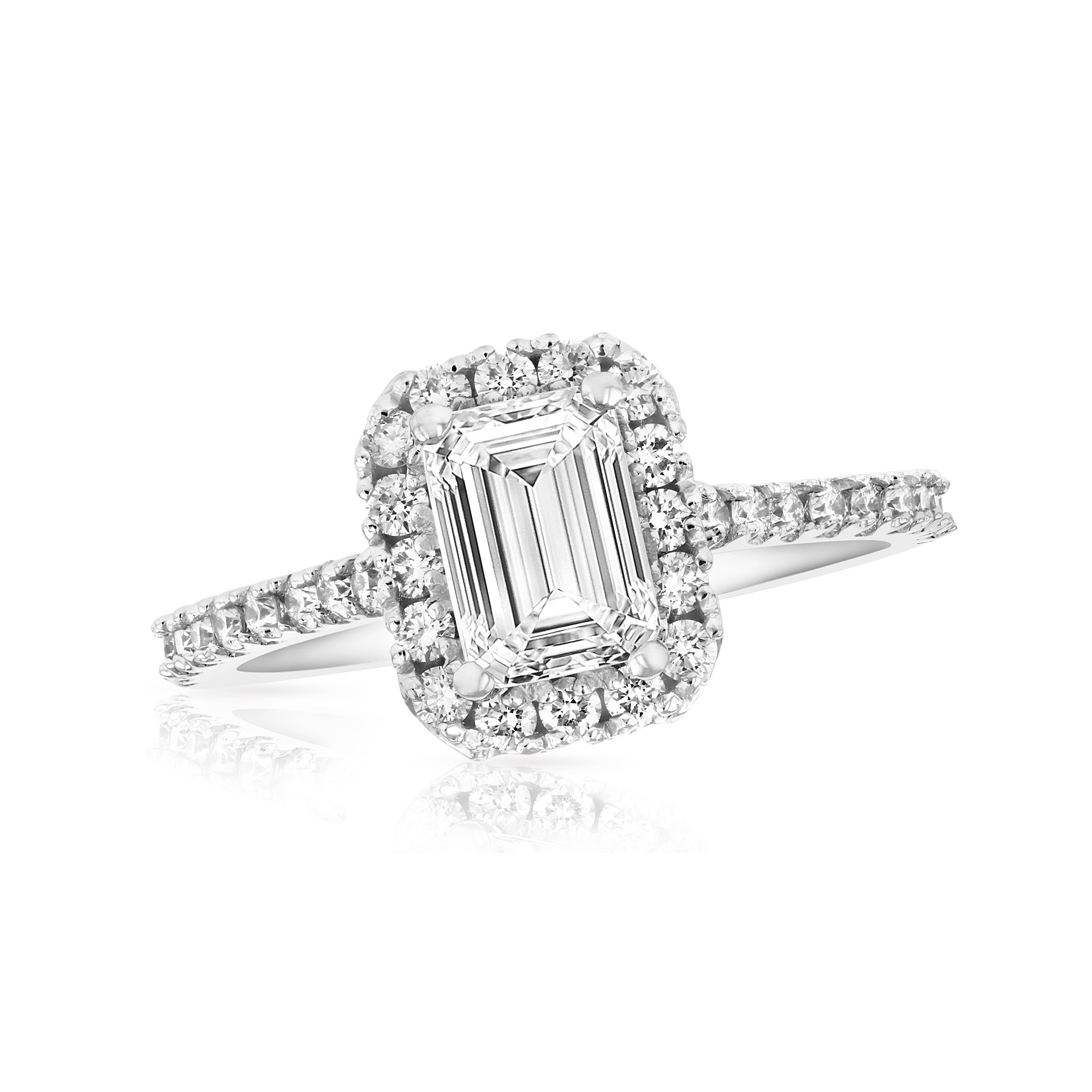 View 0.54ctw Diamond Emerald Cut Halo Semi Mount Ring in 14k White Gold
