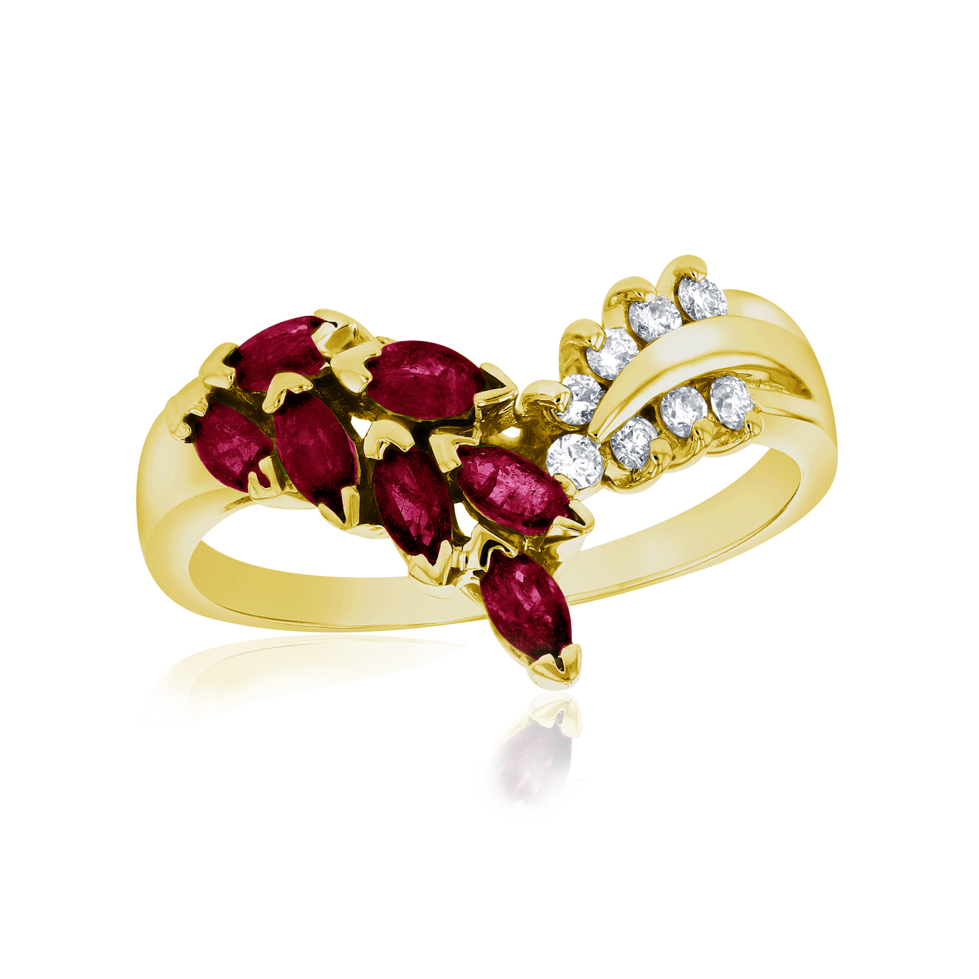 View 0.59ctw Diamonds and Ruby Fashion Ring in 14k Yellow Gold