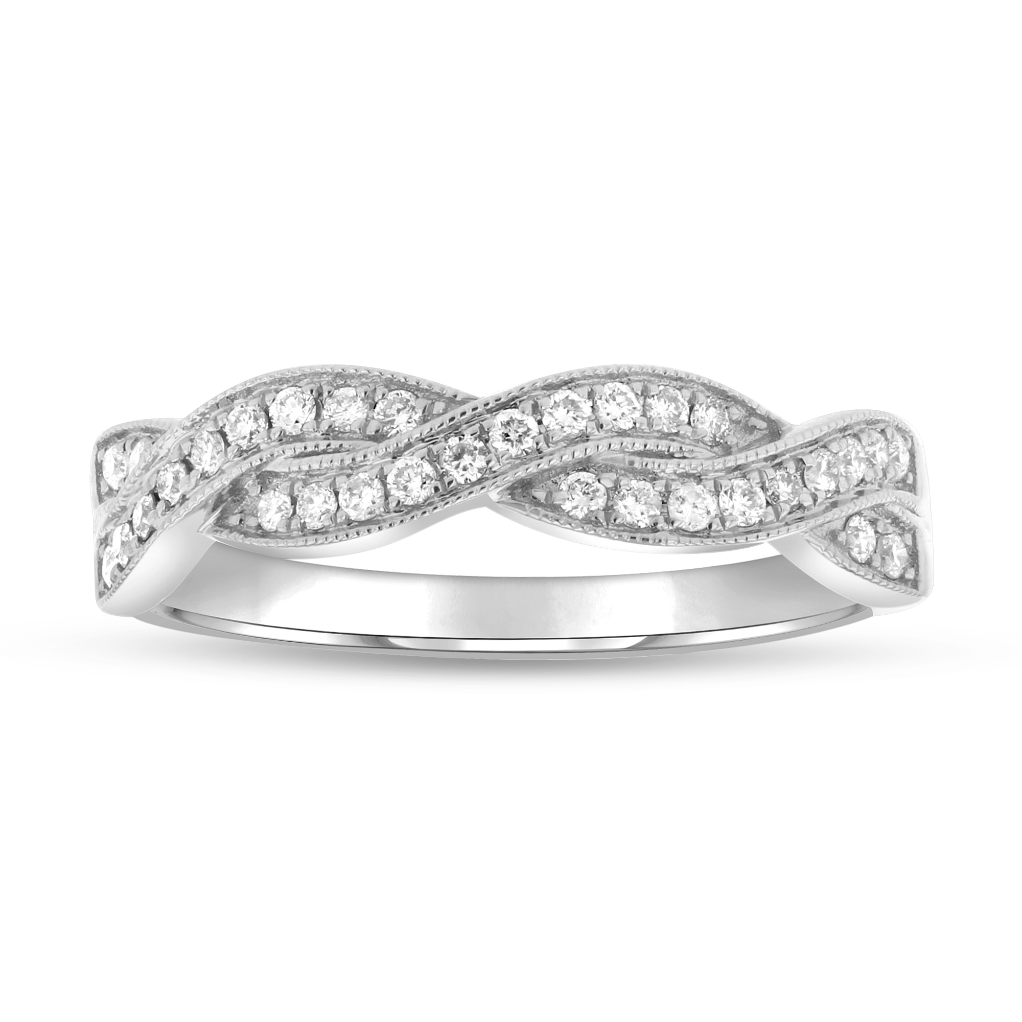 View 0.22ctw Diamond Crossover Band in 14k White Gold