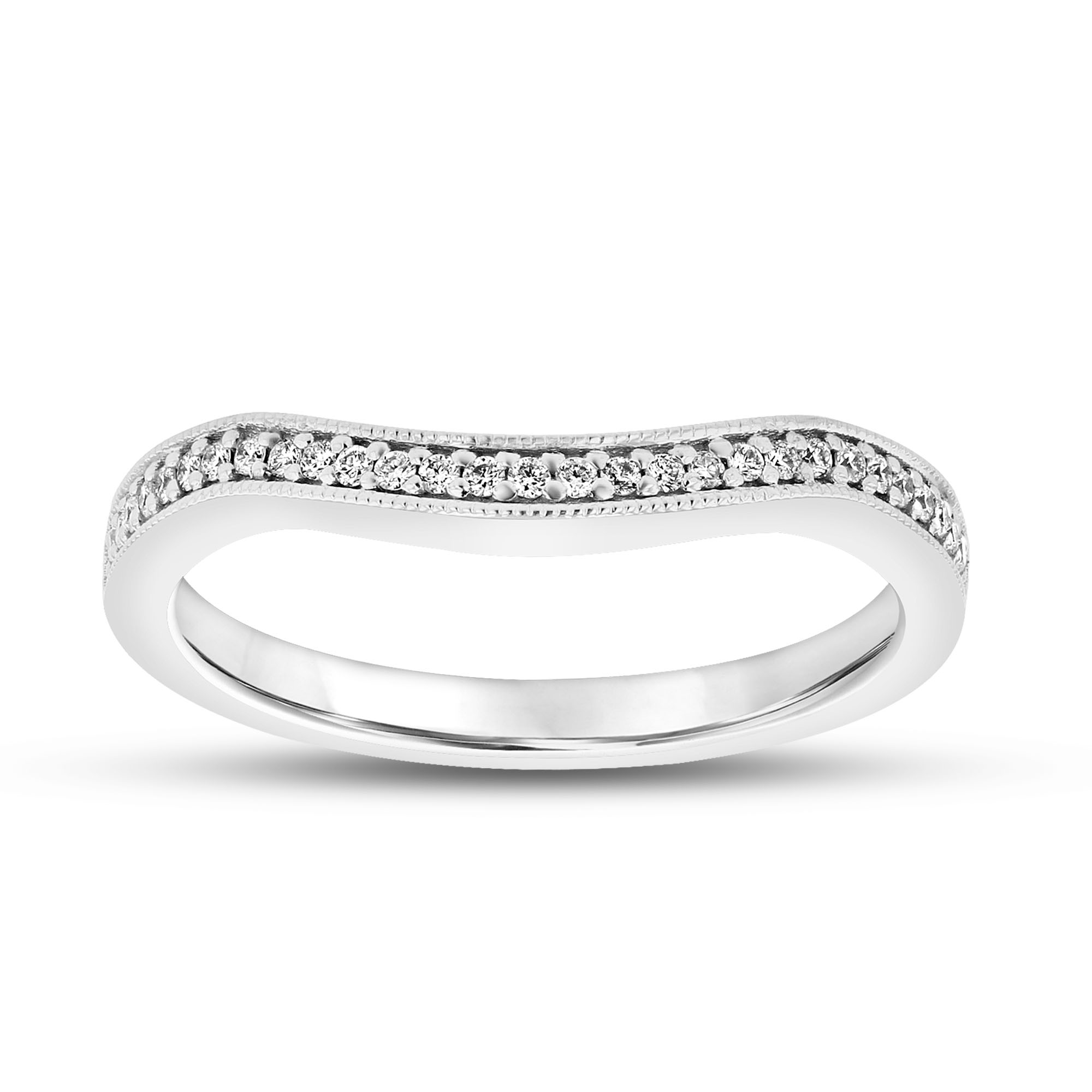 View 0.11ctw Diamond  Milgrain Curved Band in 14k White Gold
