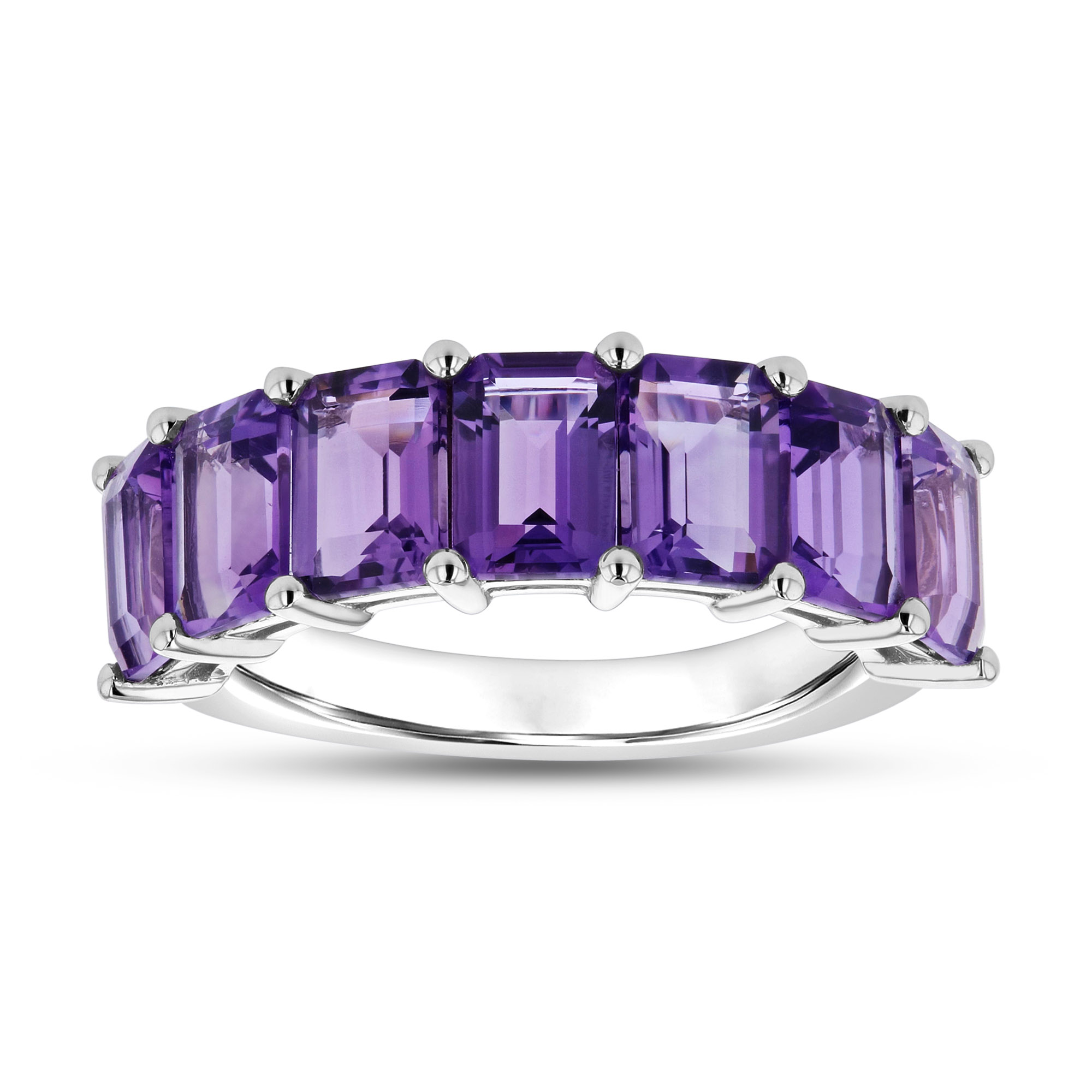 3.56ctw Emerald Cut Amethyst Wedding Band in 14k White Gold