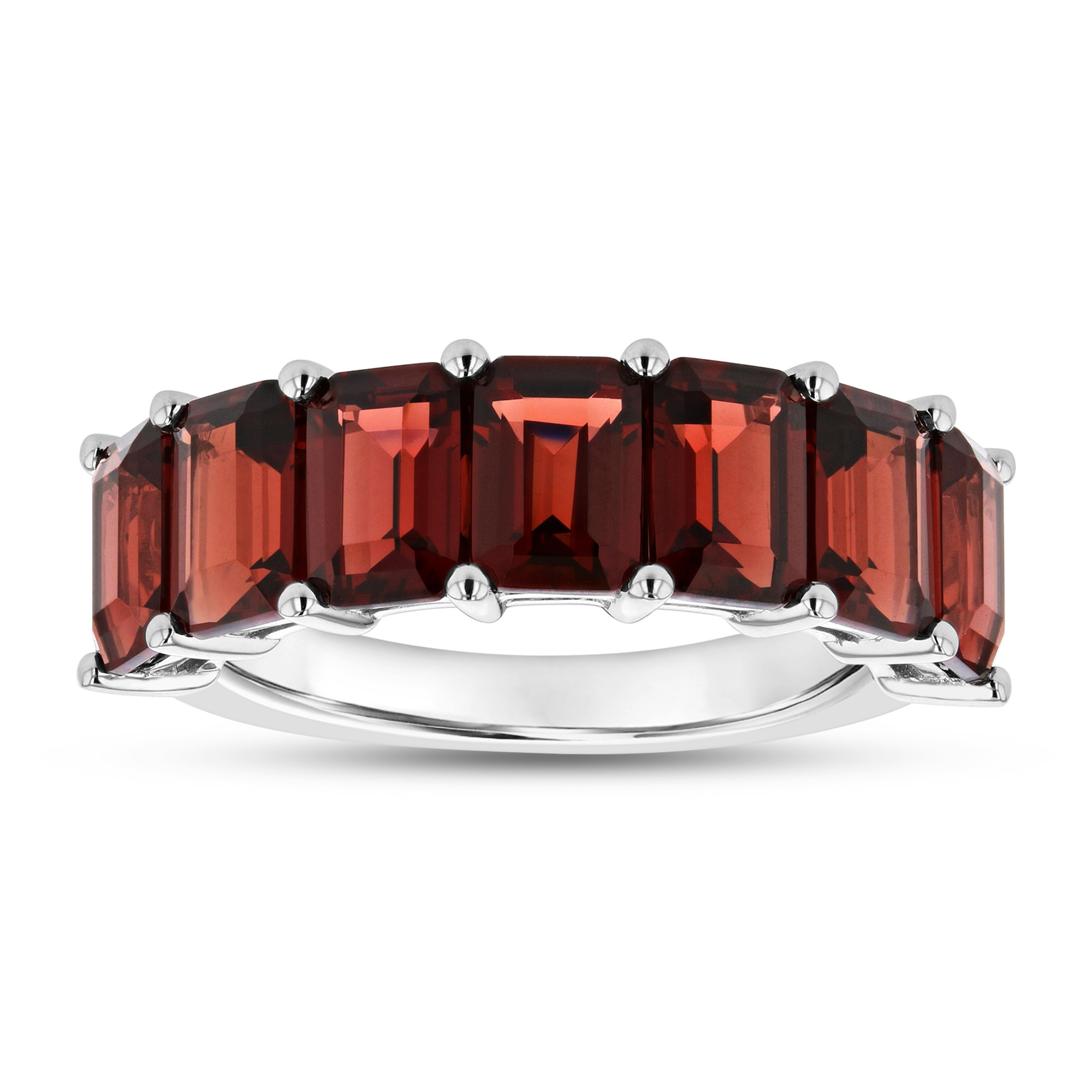 5.7ctw Emerald Cut Garnet Wedding Band in 14k White Gold