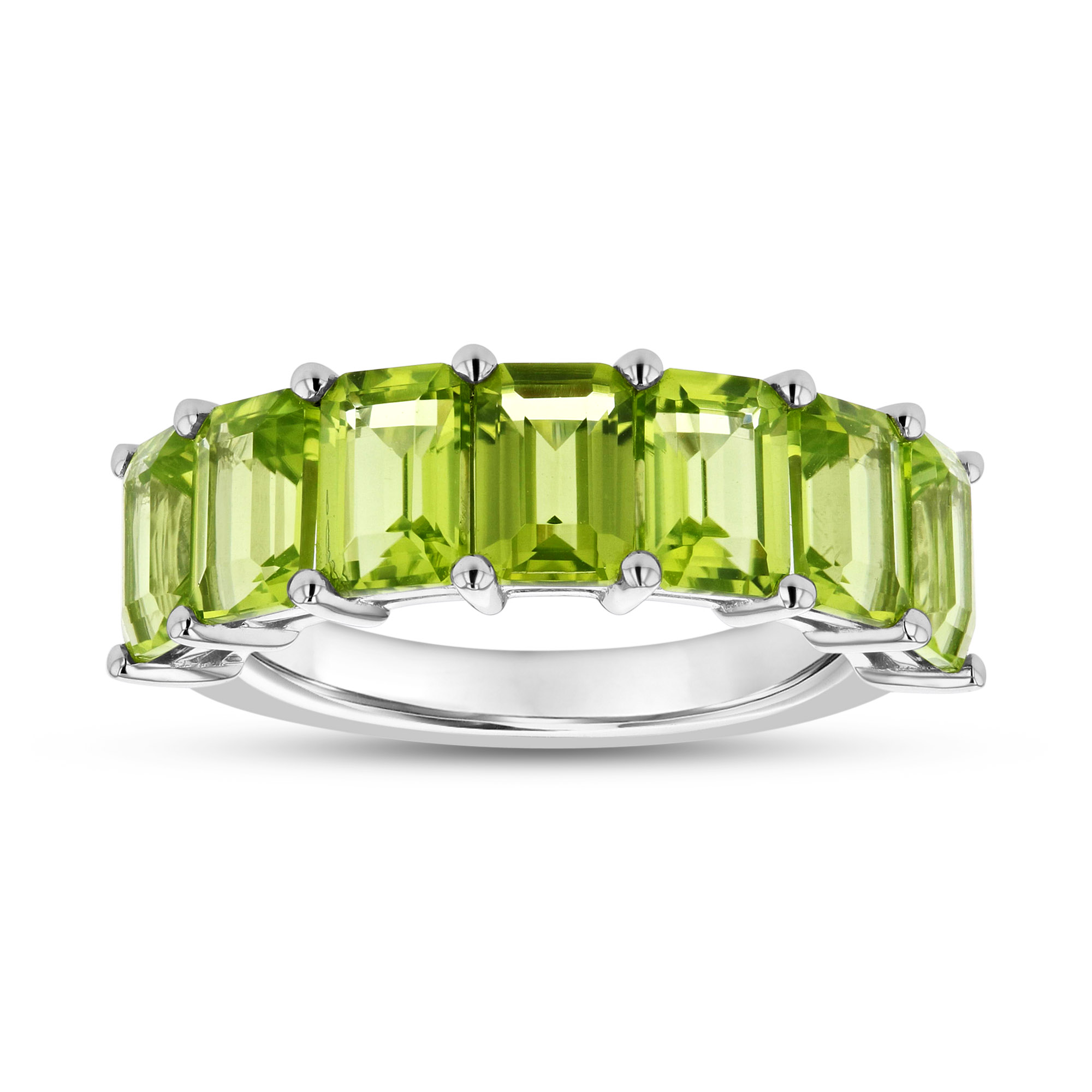 View 3.60ctw Emerald Cut Peridot Wedding Band in 14k Whit Gold