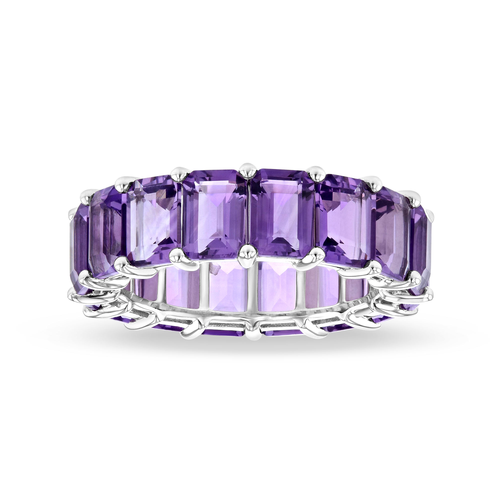 View 8.55ctw Amethyst Emerald Cut Eternity Ring in 14k White Gold