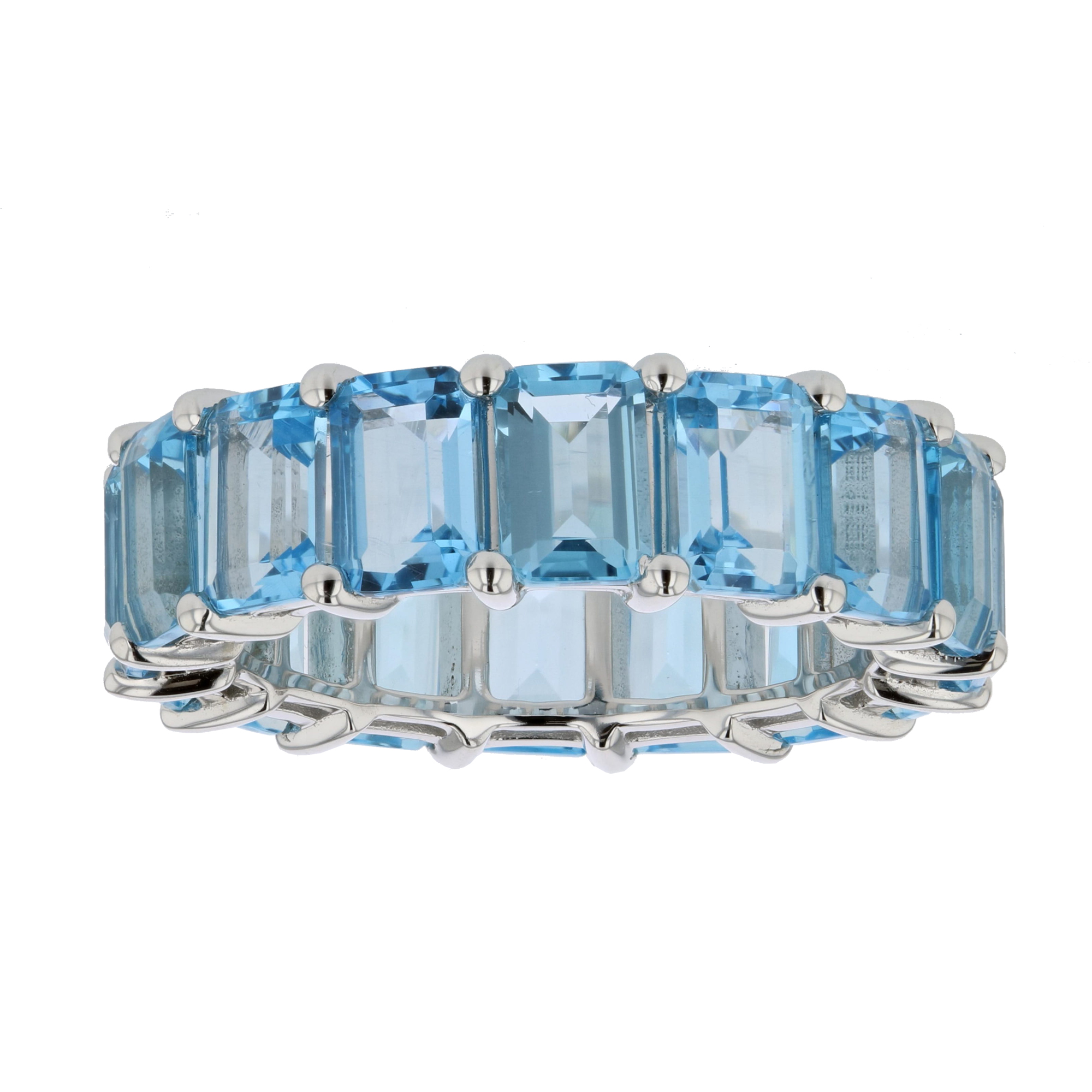View 11ctw Blue Topaz Emerald Cut Eternity Band in 14k White Gold