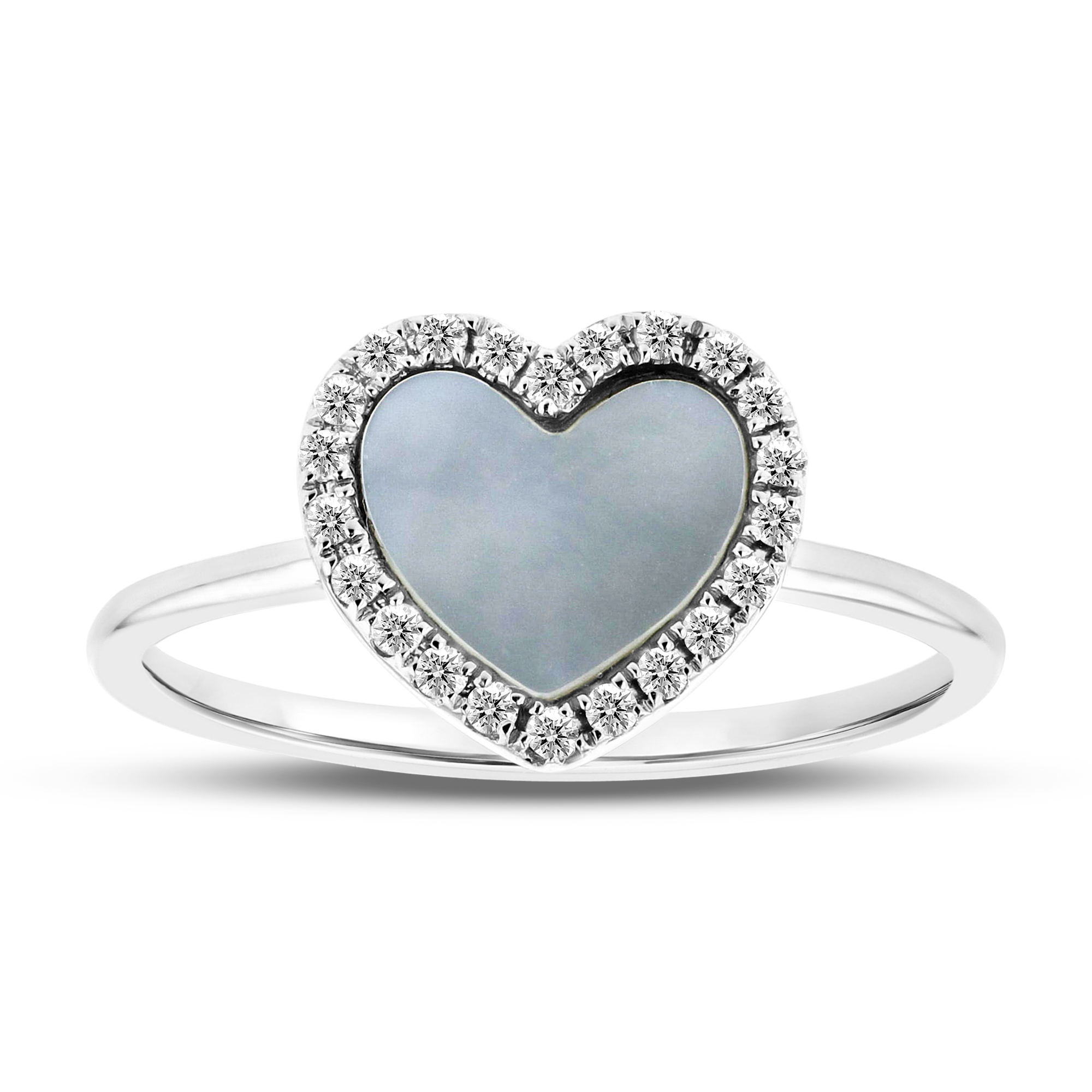 View 0.58ctw Diamond and Mother of Pearl Heart Shaped Ring in 14k White Gold