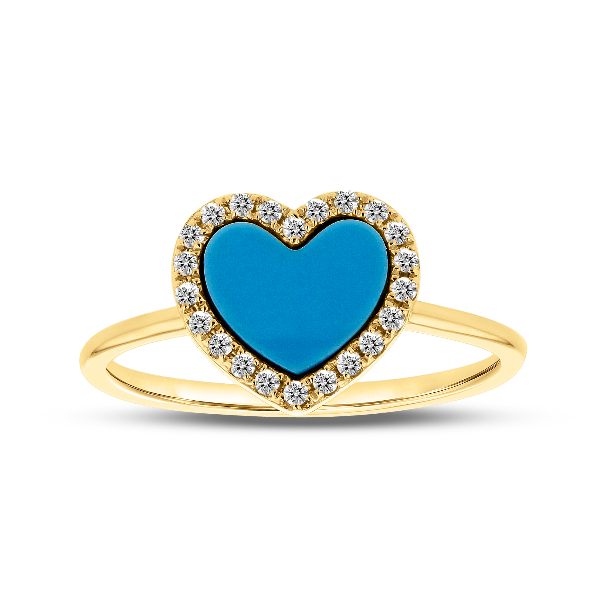 View 0.40ctw Diamond and Turquoise Heart Ring in 14k Yellow Gold