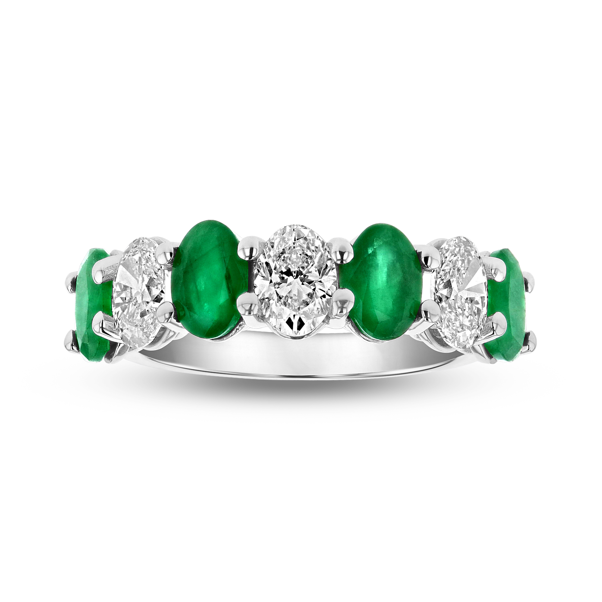 2.91ctw Diamond and Emerald Band in 14k White Gold