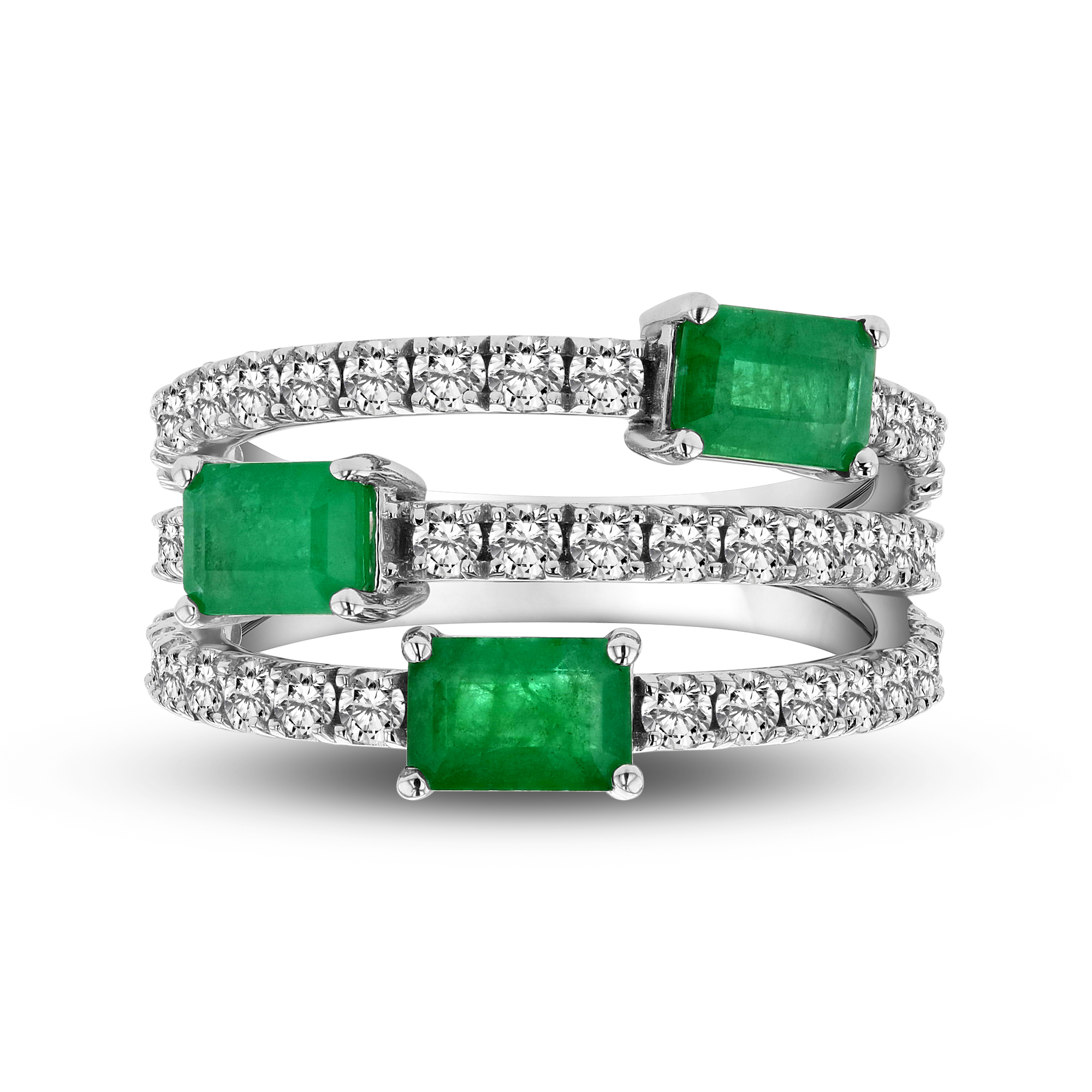 View 3.03ctw Diamonds and Emerald Fashion Ring in 14k White Gold