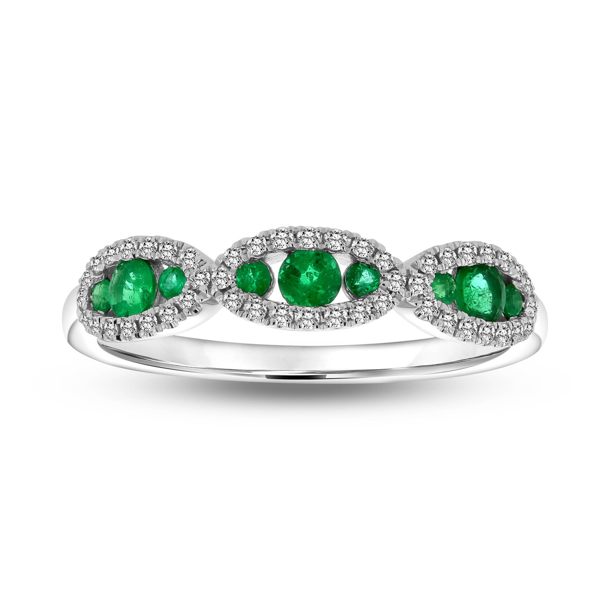 0.43ctw Diamond and Emerald Band in 14k White Gold