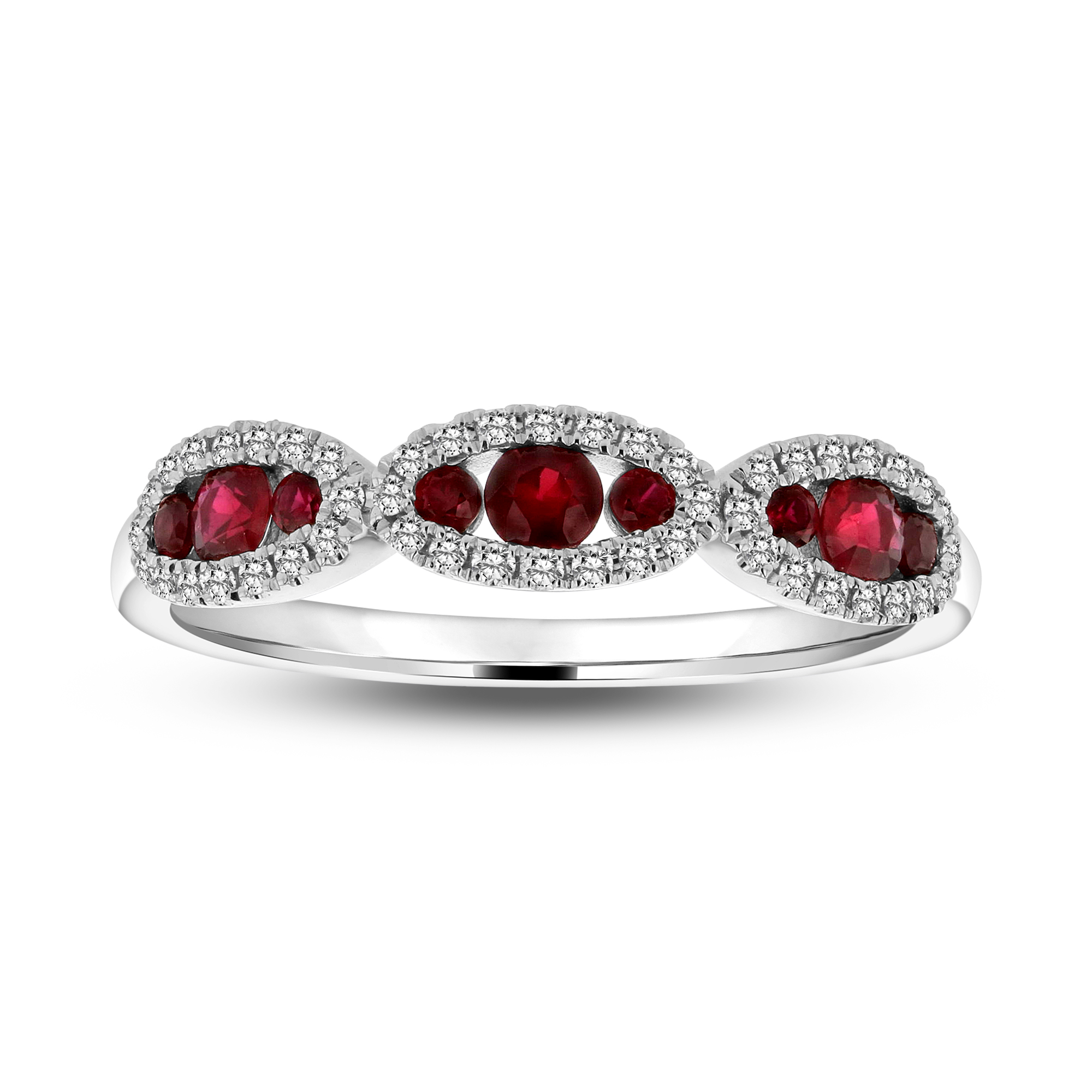 View 0.54ctw Diamond and Ruby Band in 14k White Gold