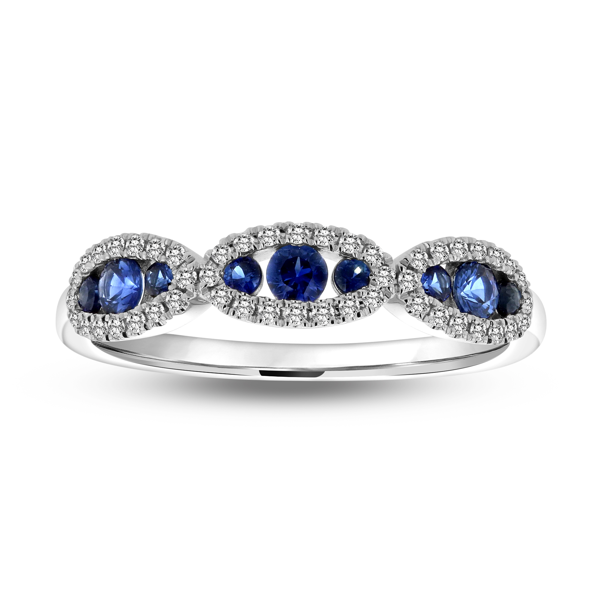 View 0.49ctw Diamond and Sapphire Band in 14k White Gold