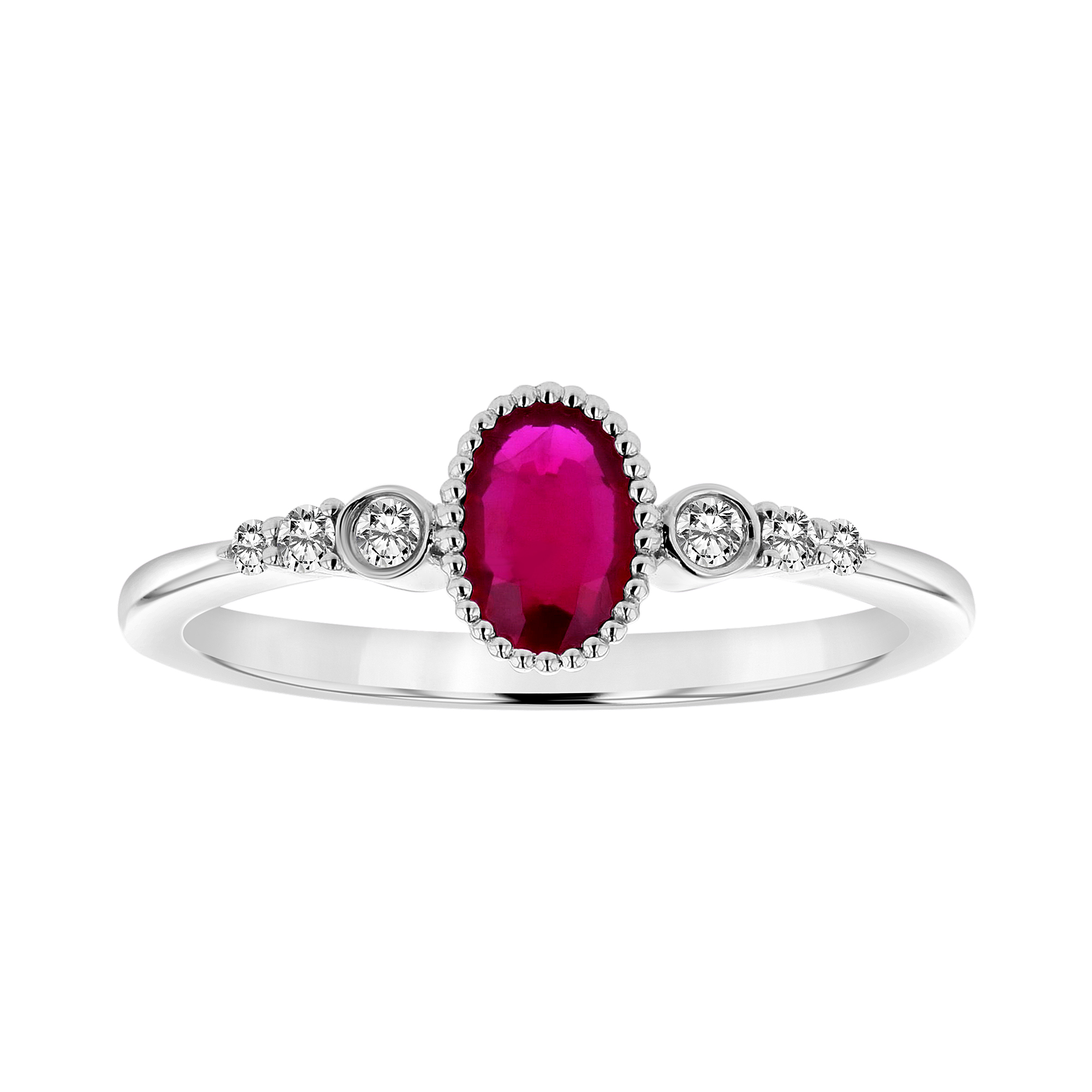 View 0.08ctw Diaond and Ruby Ring in 14k White Gold