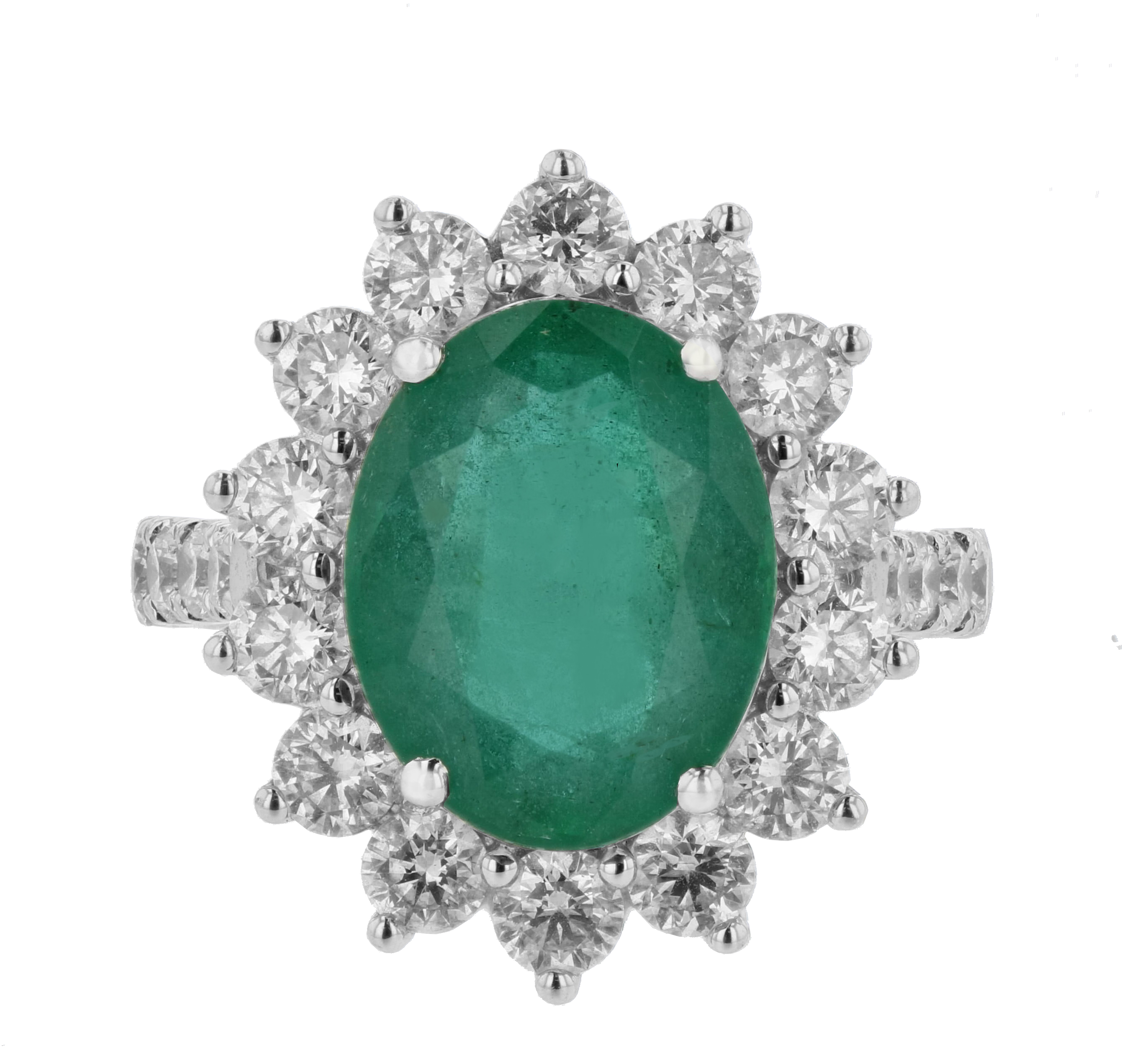 View 7.16ctw Diamond and Emerald Ring in 18k White Gold