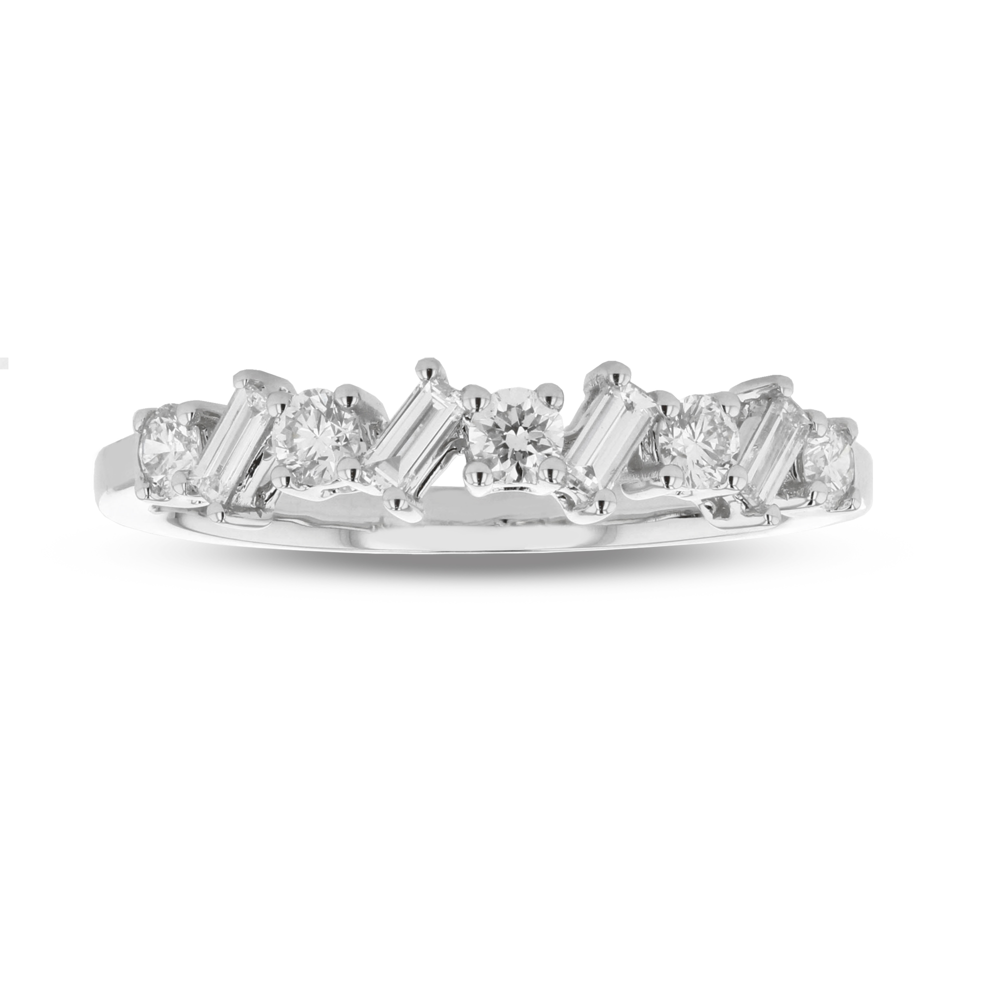 0.50ctw Round and Baguette Diamond Wedding Band in 18k White Gold