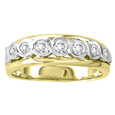 View 14k Gold Two Tone Ladies Wedding Band with 0.40ct tw Round Diamonds