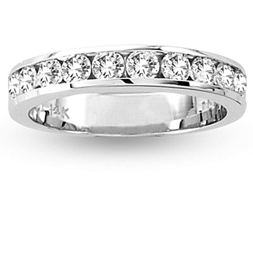14k Gold Channel Set Wedding Ring or Anniversary Band with 0.75ct tw 10 Stone Round Diamonds H-I SI Quality Bridal
