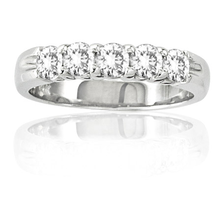 View 14k Gold Shared Prong Wedding or Anniversary Band with 0.25ct tw 5 Stone Round Diamonds