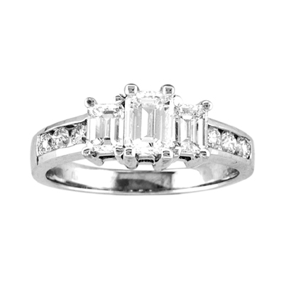 View 1.00cttw 14k Gold 3 Stone Past Present Future Anniversary Band/Engagement Ring H-I SI Quality Emerald Cut & Round Diamonds