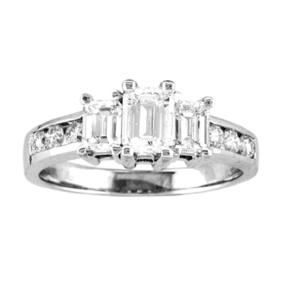 View 1.50cttw 14k Gold 3 Stone Past Present Future Anniversary Band or Engagement Ring H-I SI Quality Emerald Cut & Round Diamonds
