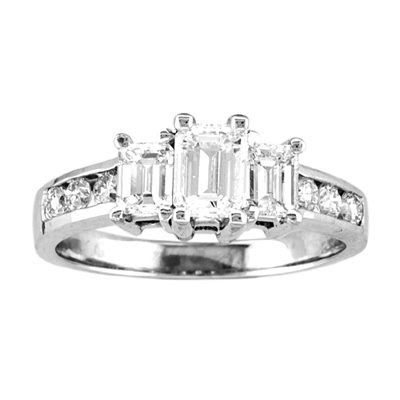 View 1.50cttw 14k Gold 3 Stone Past Present Future Anniversary Band or Engagement Ring H-I SI Quality Emerald Cut & Round Diamonds