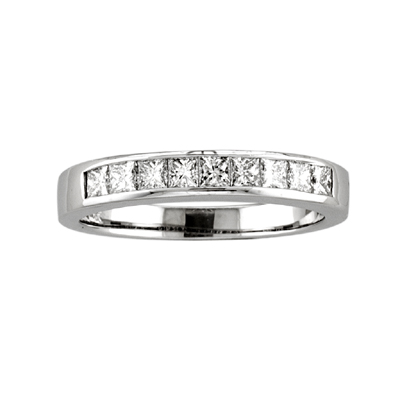 View 14k Gold 9 Stone Channel Set Wedding band with 0.40ct tw of Princess Cut Diamonds