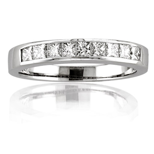 View 14k Gold 9 Stone Channel Set Wedding Band with 0.50 ct of Princess Cut Diamonds Band