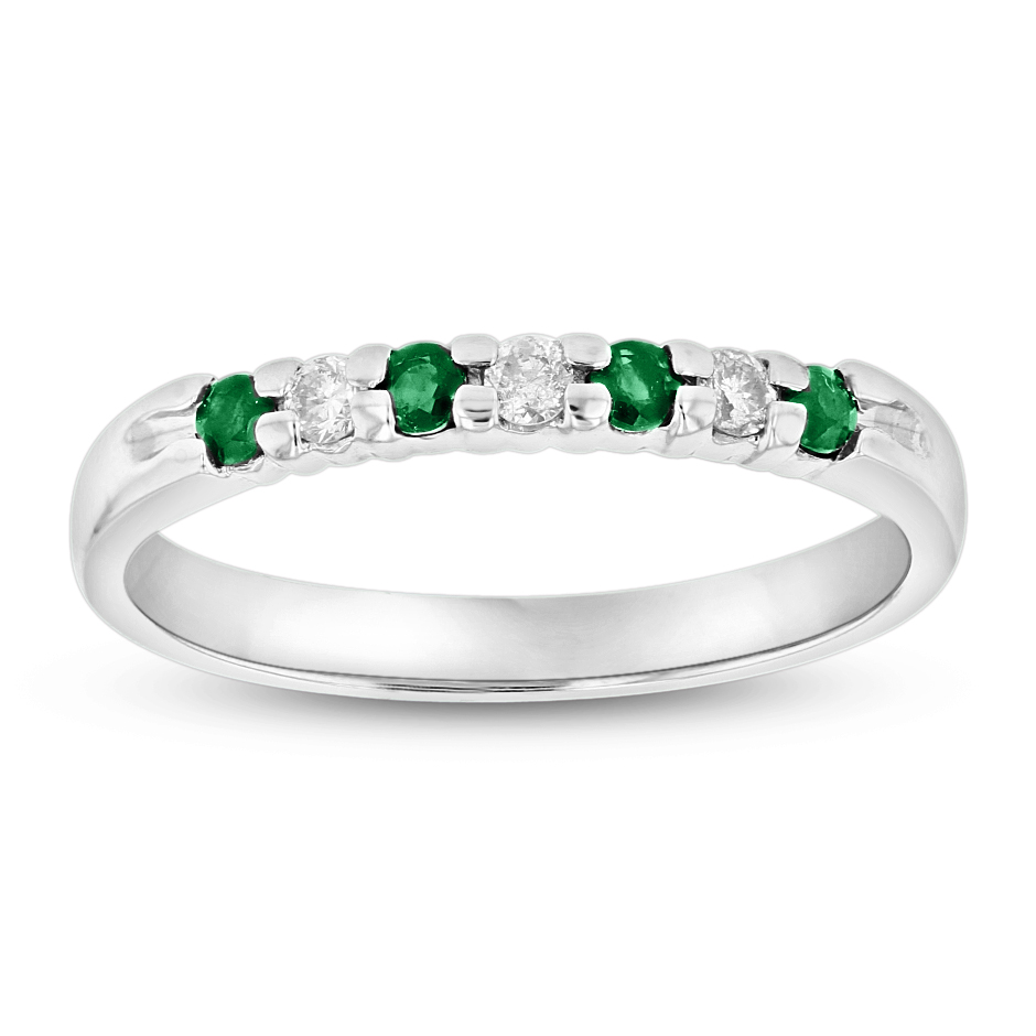 View 14k Gold Ring 0.27ct tw Round Diamonds and Emeralds Prong Set Band