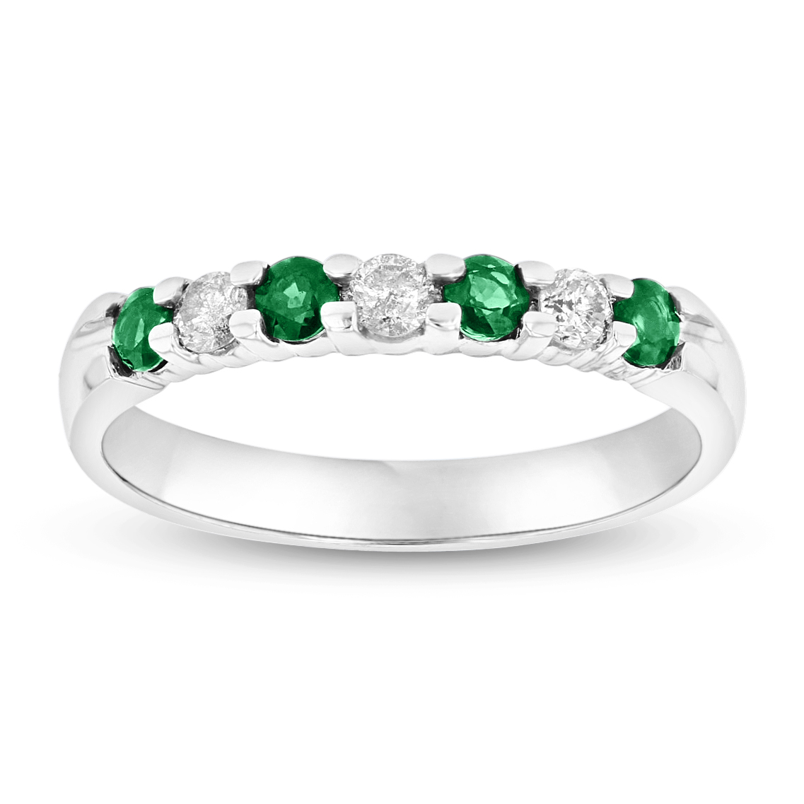 View 14K Gold Ring 0.35ct tw Round Diamonds and Emeralds Prong Set Band