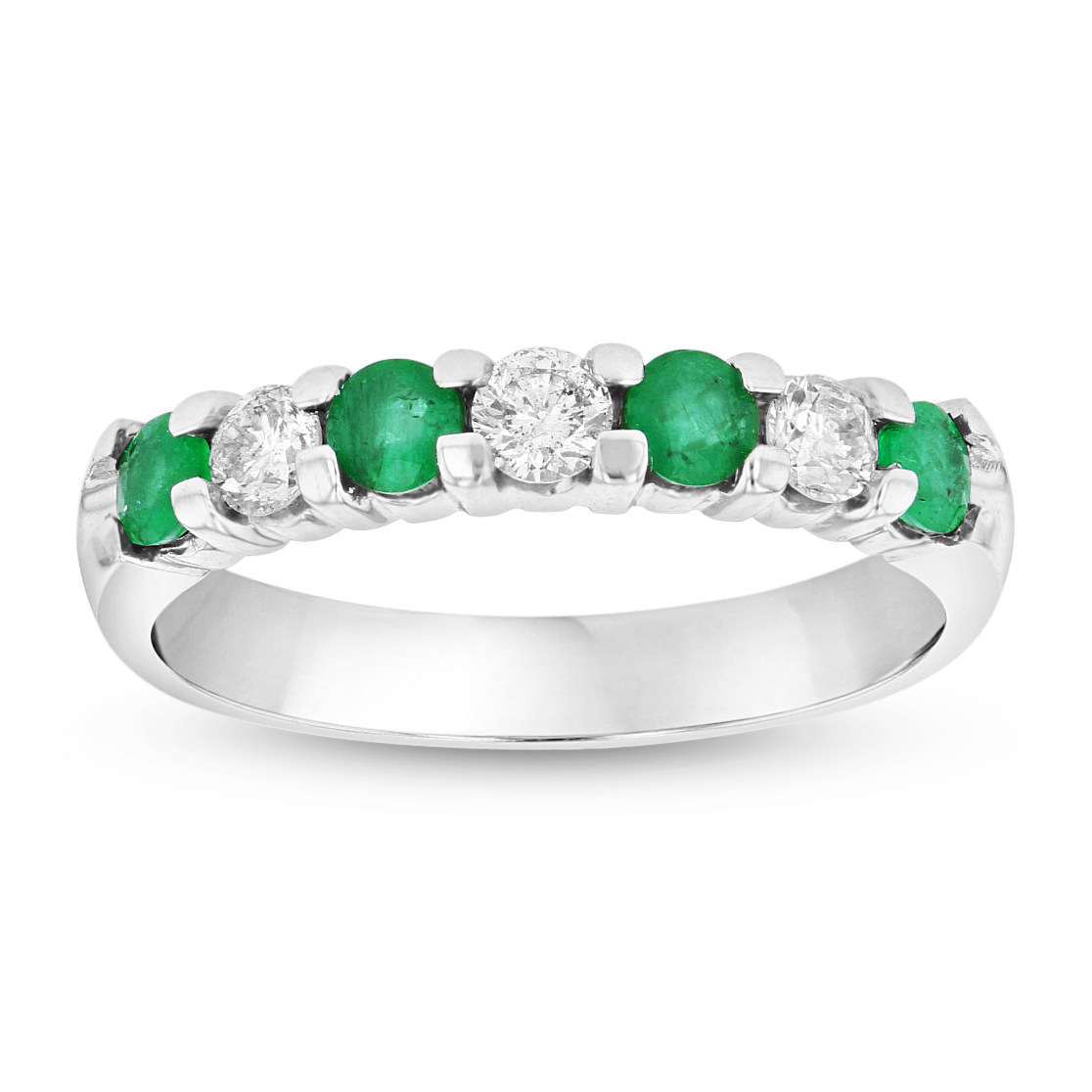 View 14K Gold Ring 0.78ct tw Round Diamonds and Emeralds Prong Set Band