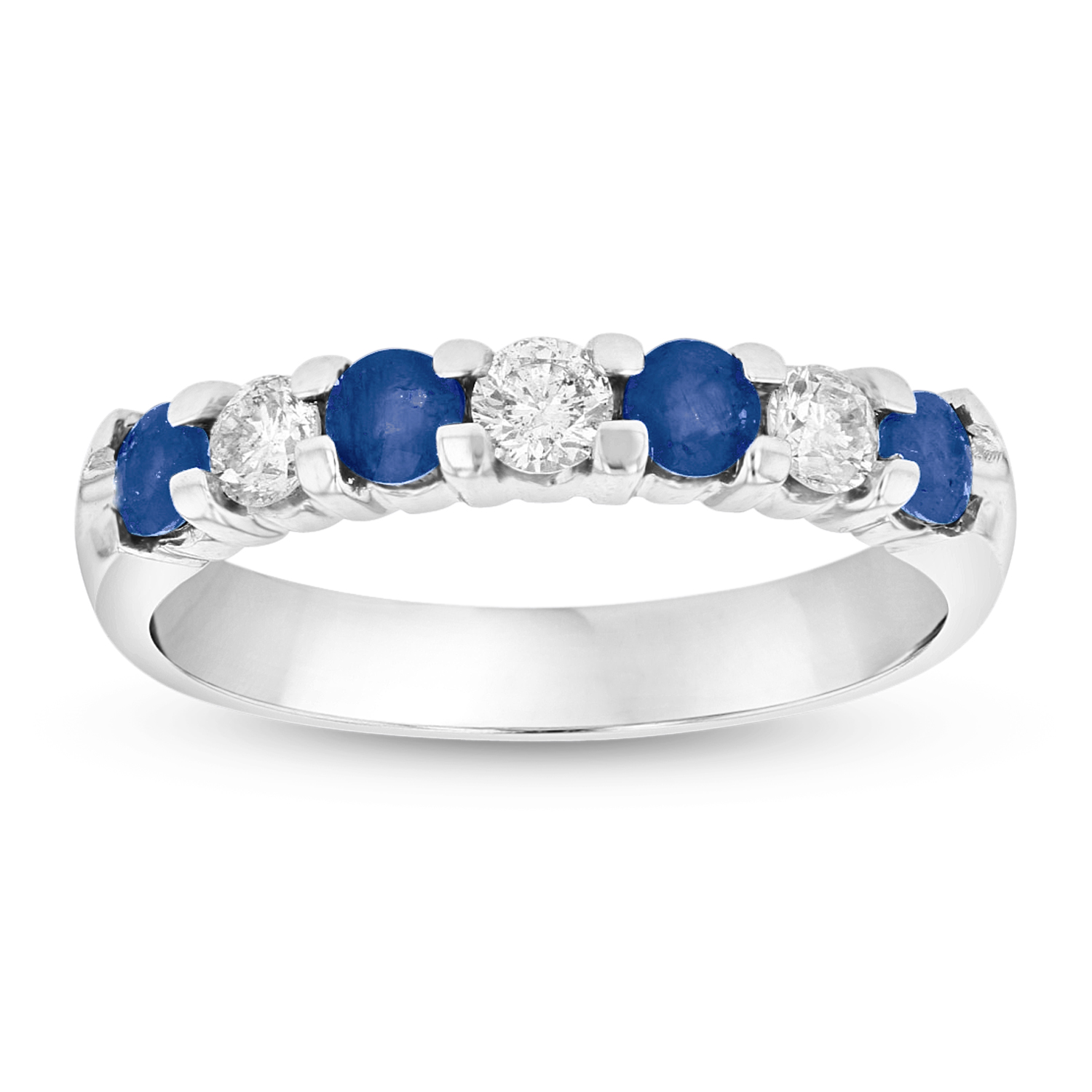 View 14K Gold Ring 0.78ct tw Round Diamonds and Sapphires Prong Set Band