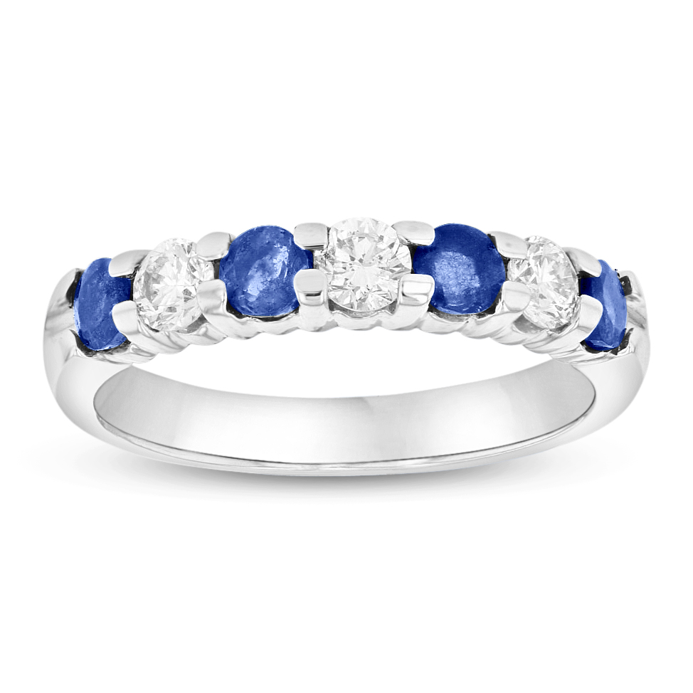 View 14K Gold Ring 1.00ct tw Round Diamonds and Sapphires Prong Set Band