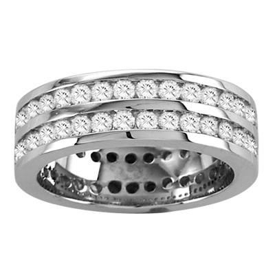 View 2.00ct tw All Around Two Row Diamond Channel Set Eternity Band 14k Gold Bridal Ring (R)