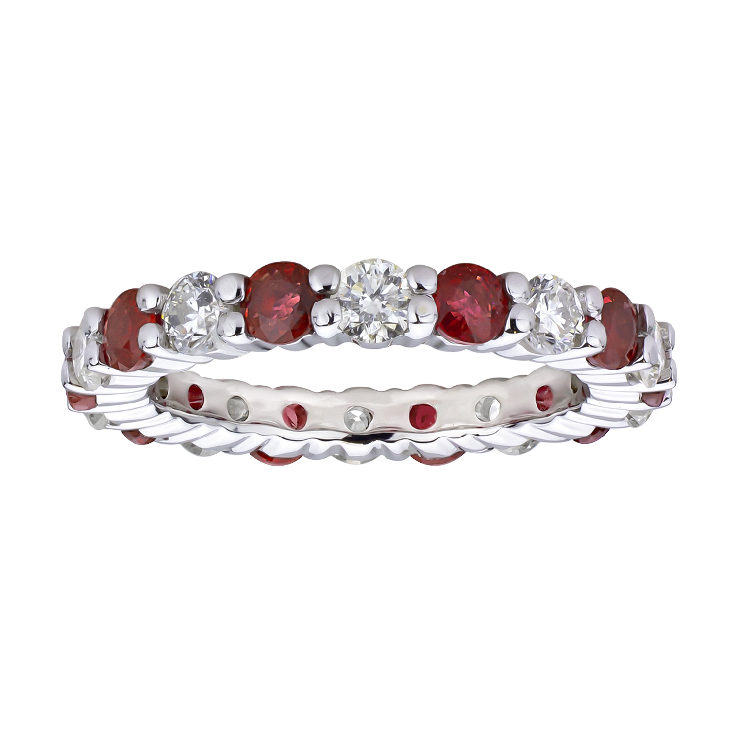 2.20cttw Diamond and Natural Heated Ruby Eternity Band set in 14k Gold