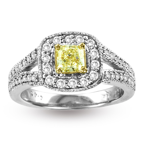 View 0.92ct tw Natural Fancy Yellow Diamond Antique look Ring 18K Gold