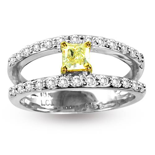 View 0.77ct tw Natural Fancy Yellow Diamond Fashion Split Shank Ring 18K Gold
