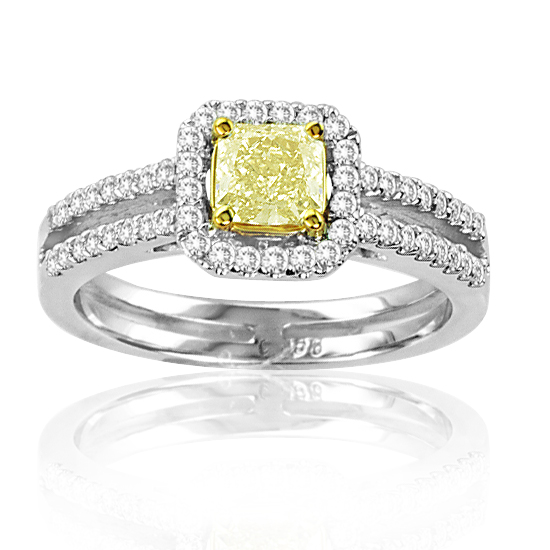 View 1.00ct tw Natural Fancy Yellow Diamond Fashion Engagement Split Shank Ring 18K Gold