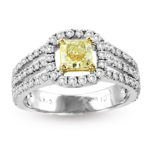 View 1.40 ct tw Natural Fancy Yellow Diamond Fashion Engagement Ring With Three Row Split Shank 18k Gold