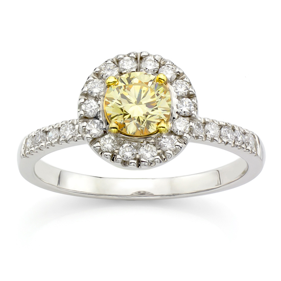 View 0.87ct tw Natural Fancy Yellow Diamond Fashion Engagement Ring in 18K two tone Gold