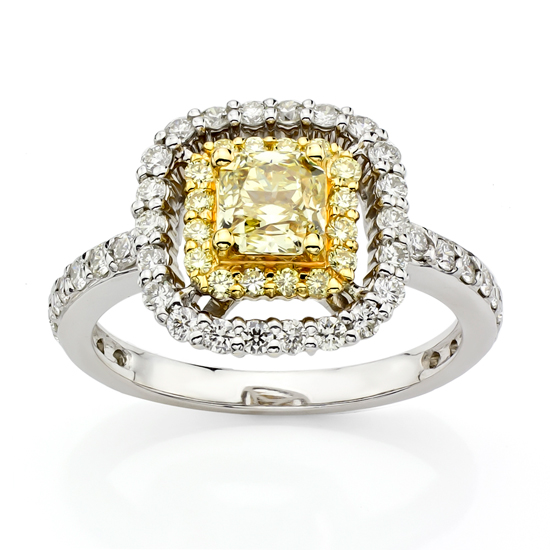 View 1.39ct tw Natural Fancy Yellow Diamond Fashion Engagement Ring 18kt Two Tone Gold 