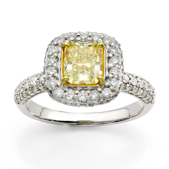 View 1.70ct tw Natural Fancy Yellow Diamond Fashion Engagement Ring set in 18k White and Yellow Gold