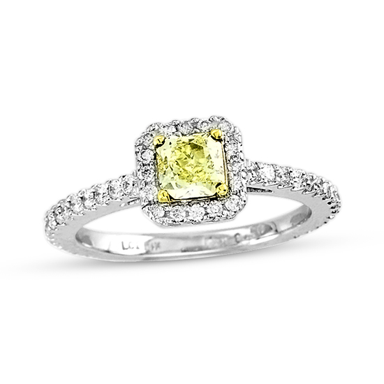 View 1.00cttw Natural Fancy Yellow and Diamond Fashion Engagement Ring Set in 14k/18k Two Tone Gold