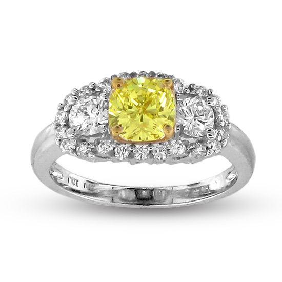 View 1.77cttw Natural Fancy Yellow Diamond fashion Engagement Ring set in 18k Two Tone Gold